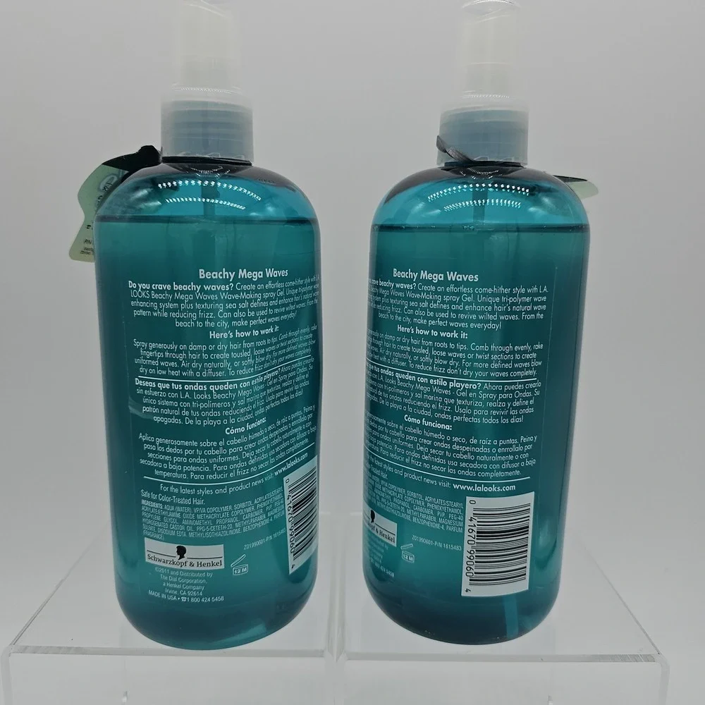 2 PACK LA Looks Beachy Mega Waves Mega Hold #8 Wave Spray Gel 16.75 Oz